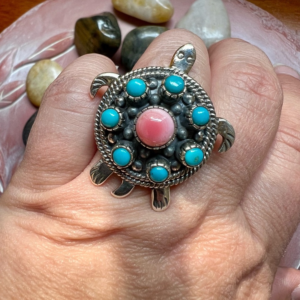 Southwestern Statement Turtle Ring With Kingman T… - image 6